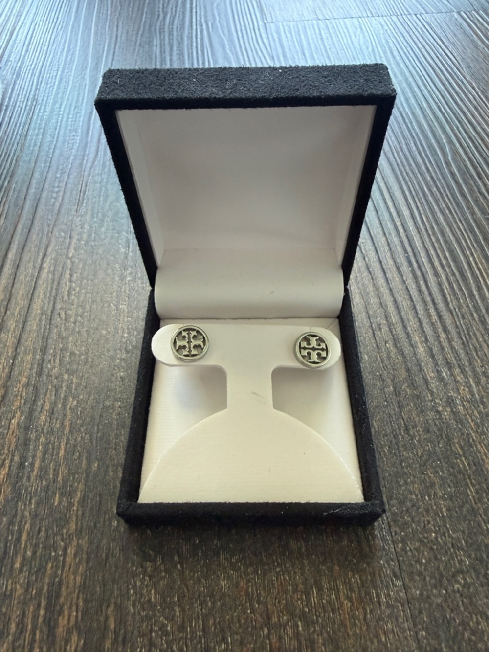 Tory Burch Silver Double-T Round Stud Earrings